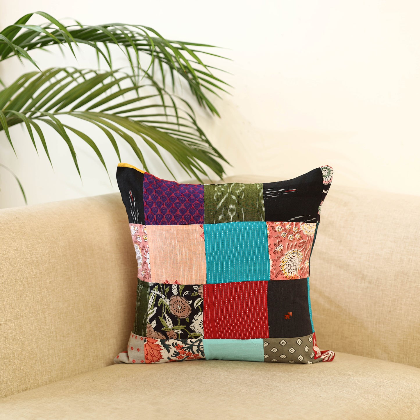 Multicolor - handcrafted cotton patchwork cushion cover 37
