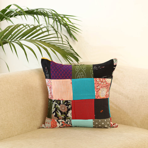 Multicolor - handcrafted cotton patchwork cushion cover 37