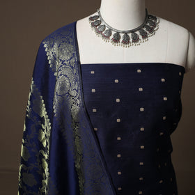 Spun Dupion Viscose Silk Buti 2pc Unstitched Dress Material Kurta Set with Earrings 04