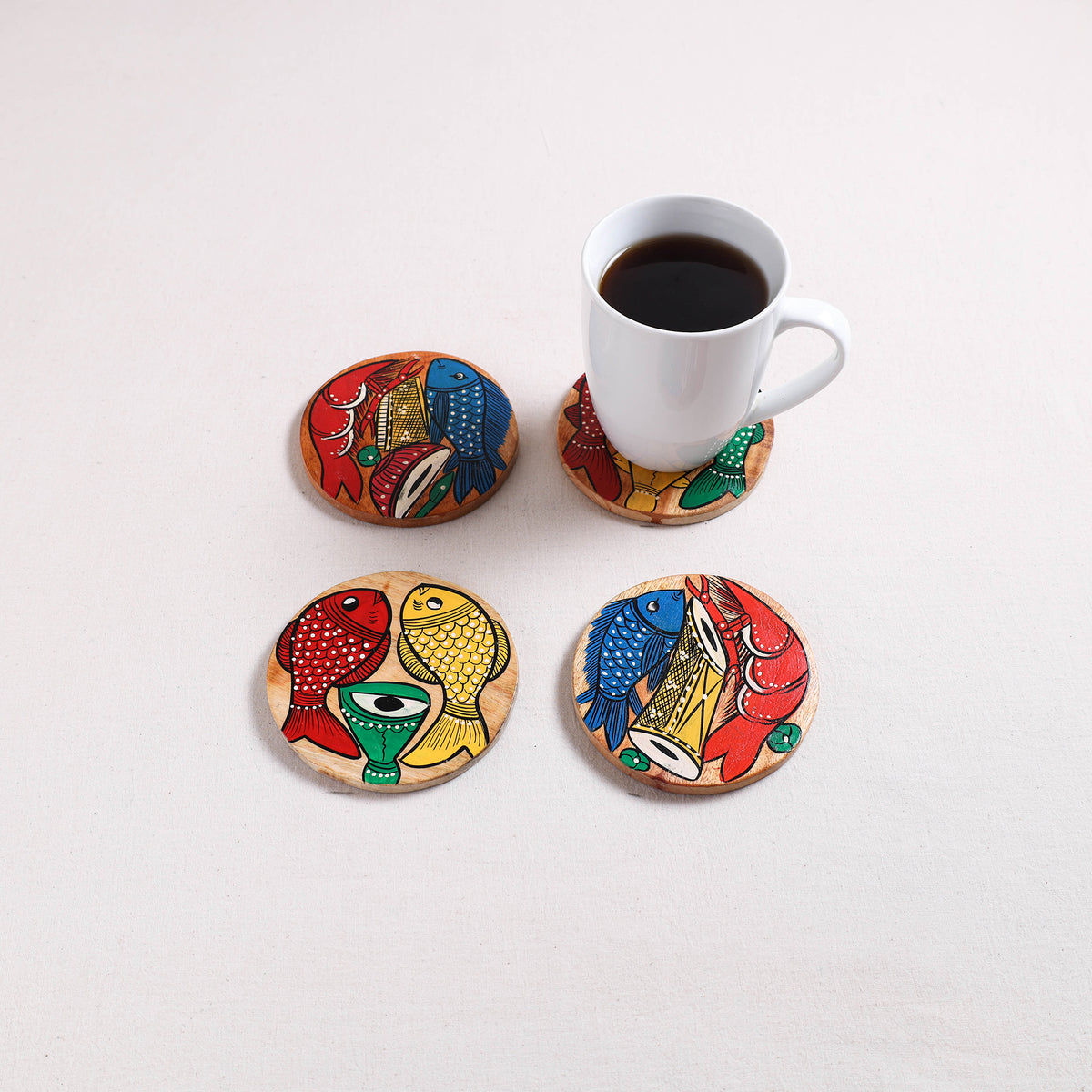 Bengal Patua Handpainted Akashmoni Wooden Coasters (Set of 4) 07