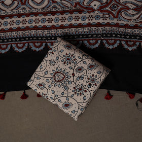 Ajrakh Hand Block Print Natural Dyed Cotton 3pc Unstitched Dress Material Suit Set 06