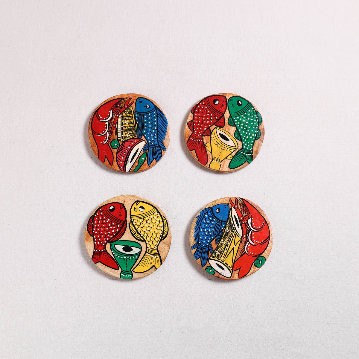 Bengal Patua Handpainted Akashmoni Wooden Coasters (Set of 4) 07
