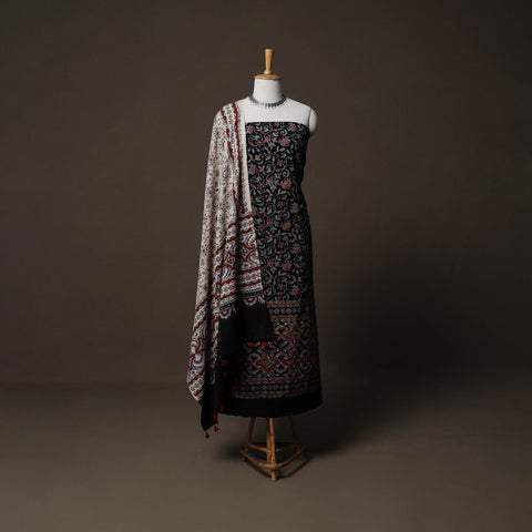 Ajrakh Hand Block Print Natural Dyed Cotton 3pc Unstitched Dress Material Suit Set 06