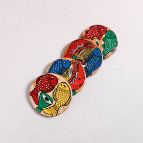 Bengal Patua Handpainted Akashmoni Wooden Coasters (Set of 4) 07