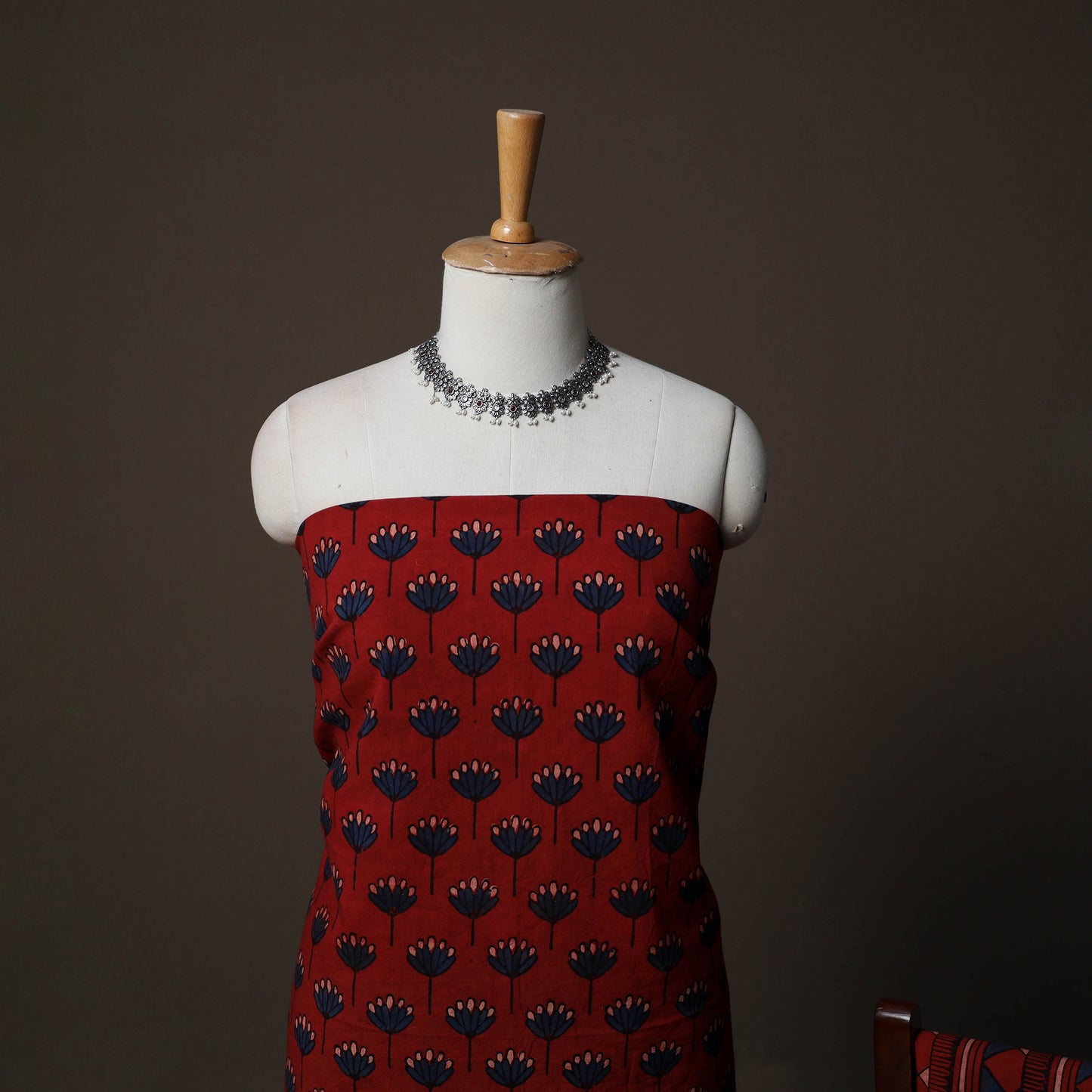 Ajrakh Hand Block Print Natural Dyed Cotton 3pc Unstitched Dress Material Suit Set 05