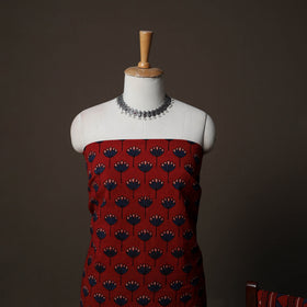 Ajrakh Hand Block Print Natural Dyed Cotton 3pc Unstitched Dress Material Suit Set 05