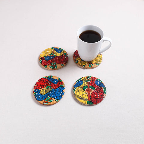 Bengal Patua Handpainted Akashmoni Wooden Coasters (Set of 4) 08