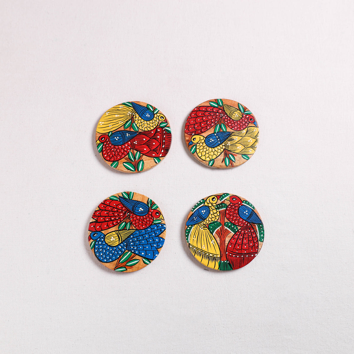 Bengal Patua Handpainted Akashmoni Wooden Coasters (Set of 4) 08