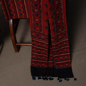 Ajrakh Hand Block Print Natural Dyed Cotton 3pc Unstitched Dress Material Suit Set 05
