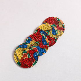 Bengal Patua Handpainted Akashmoni Wooden Coasters (Set of 4) 08