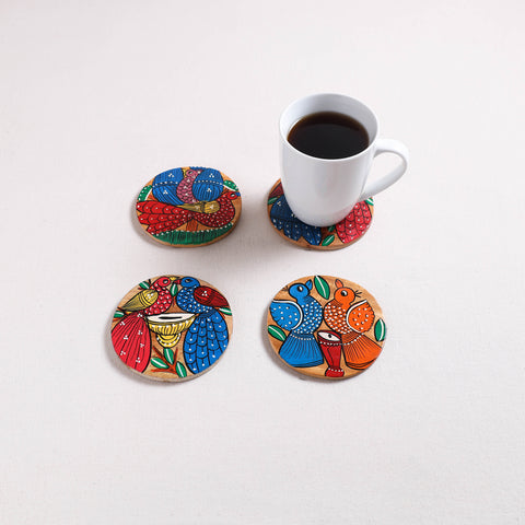Bengal Patua Handpainted Akashmoni Wooden Coasters (Set of 4) 09