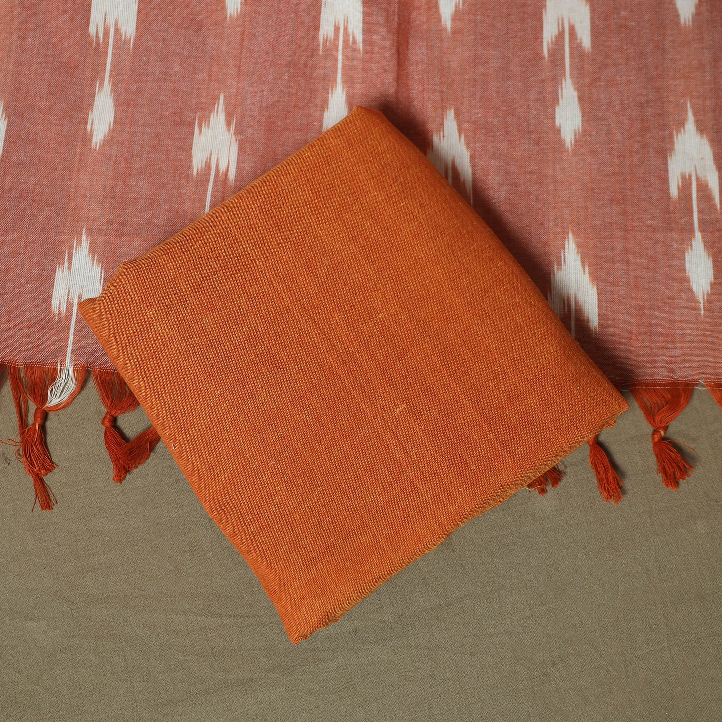 Brown - Pochampally Ikat Weave 3pc Cotton Unstitched Dress Material Suit Set 85