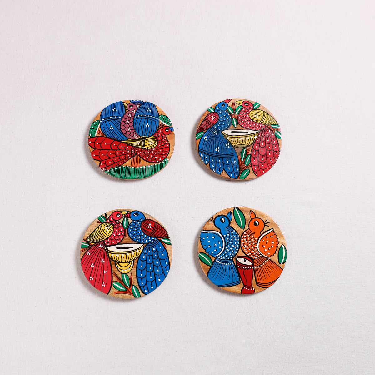 Multicolor - Bengal Patua Handpainted Akashmoni Wooden Coasters (Set of 4) 09