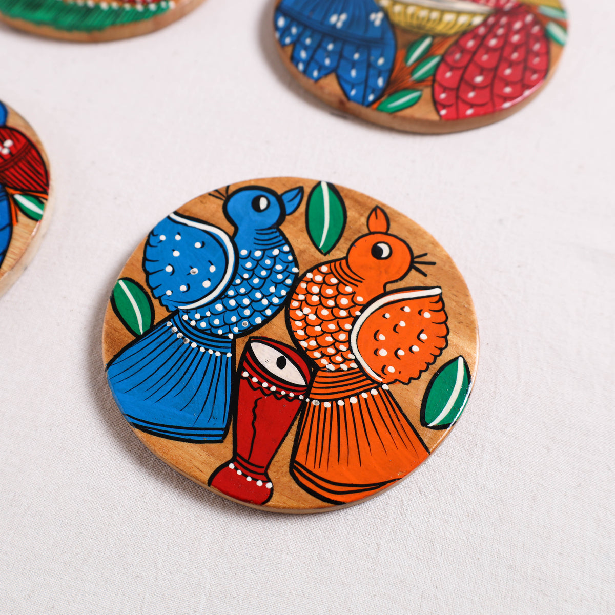 Multicolor - Bengal Patua Handpainted Akashmoni Wooden Coasters (Set of 4) 09