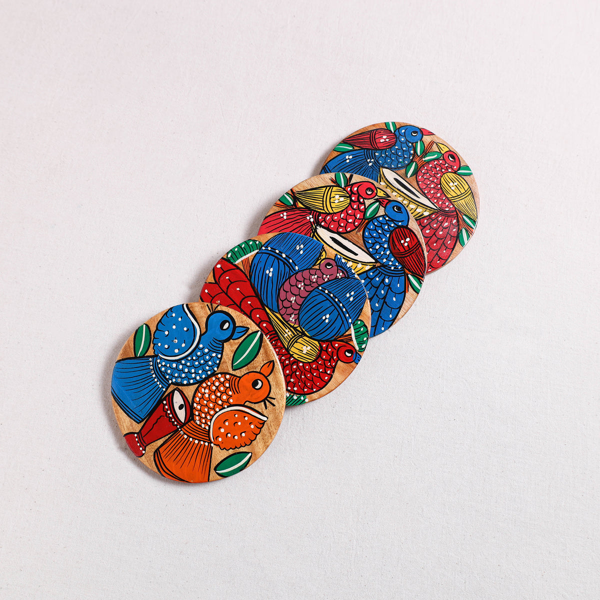 Multicolor - Bengal Patua Handpainted Akashmoni Wooden Coasters (Set of 4) 09