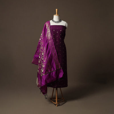 Spun Dupion Viscose Silk Buti 2pc Unstitched Dress Material Kurta Set with Earrings 02