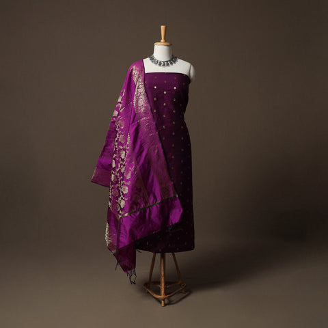 Spun Dupion Viscose Silk Buti 2pc Unstitched Dress Material Kurta Set with Earrings 02