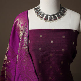 Spun Dupion Viscose Silk Buti 2pc Unstitched Dress Material Kurta Set with Earrings 02