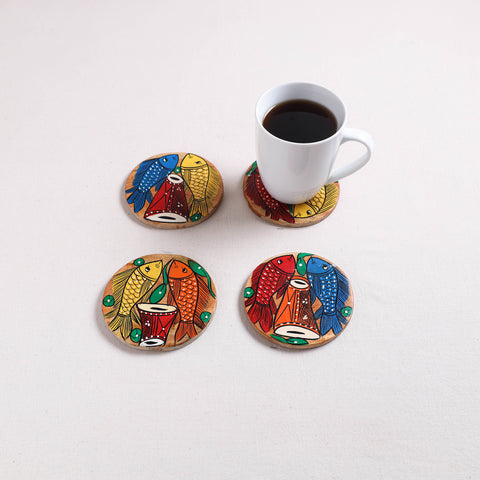 Bengal Patua Handpainted Akashmoni Wooden Coasters (Set of 4) 10