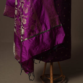 Spun Dupion Viscose Silk Buti 2pc Unstitched Dress Material Kurta Set with Earrings 02
