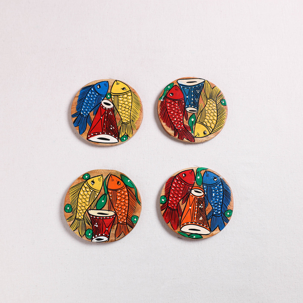 Bengal Patua Handpainted Akashmoni Wooden Coasters (Set of 4) 10