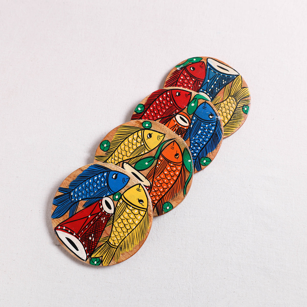 Bengal Patua Handpainted Akashmoni Wooden Coasters (Set of 4) 10