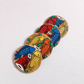 Bengal Patua Handpainted Akashmoni Wooden Coasters (Set of 4) 10