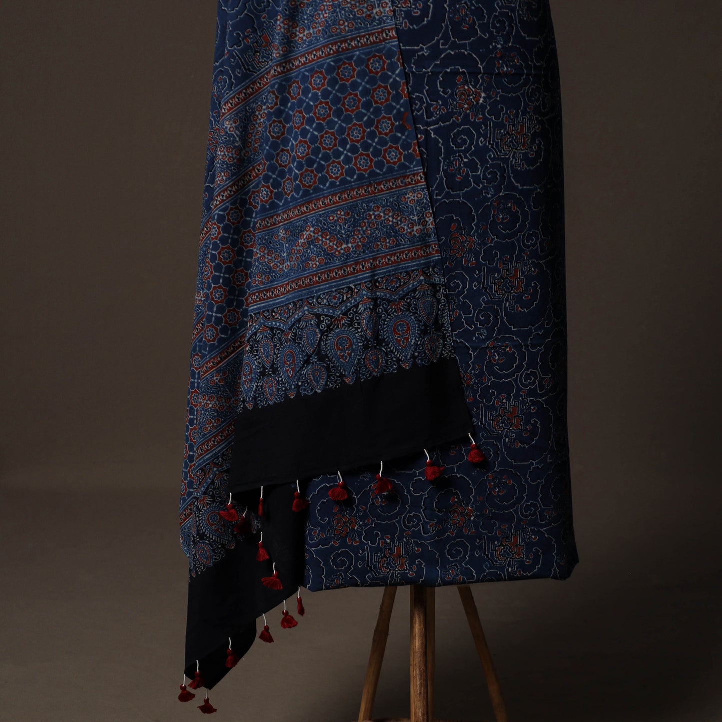 Ajrakh Hand Block Print Natural Dyed Cotton 2pc Unstitched Dress Material Kurta Set 08