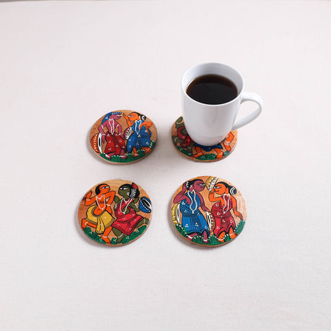 Bengal Patua Handpainted Akashmoni Wooden Coasters (Set of 4) 11