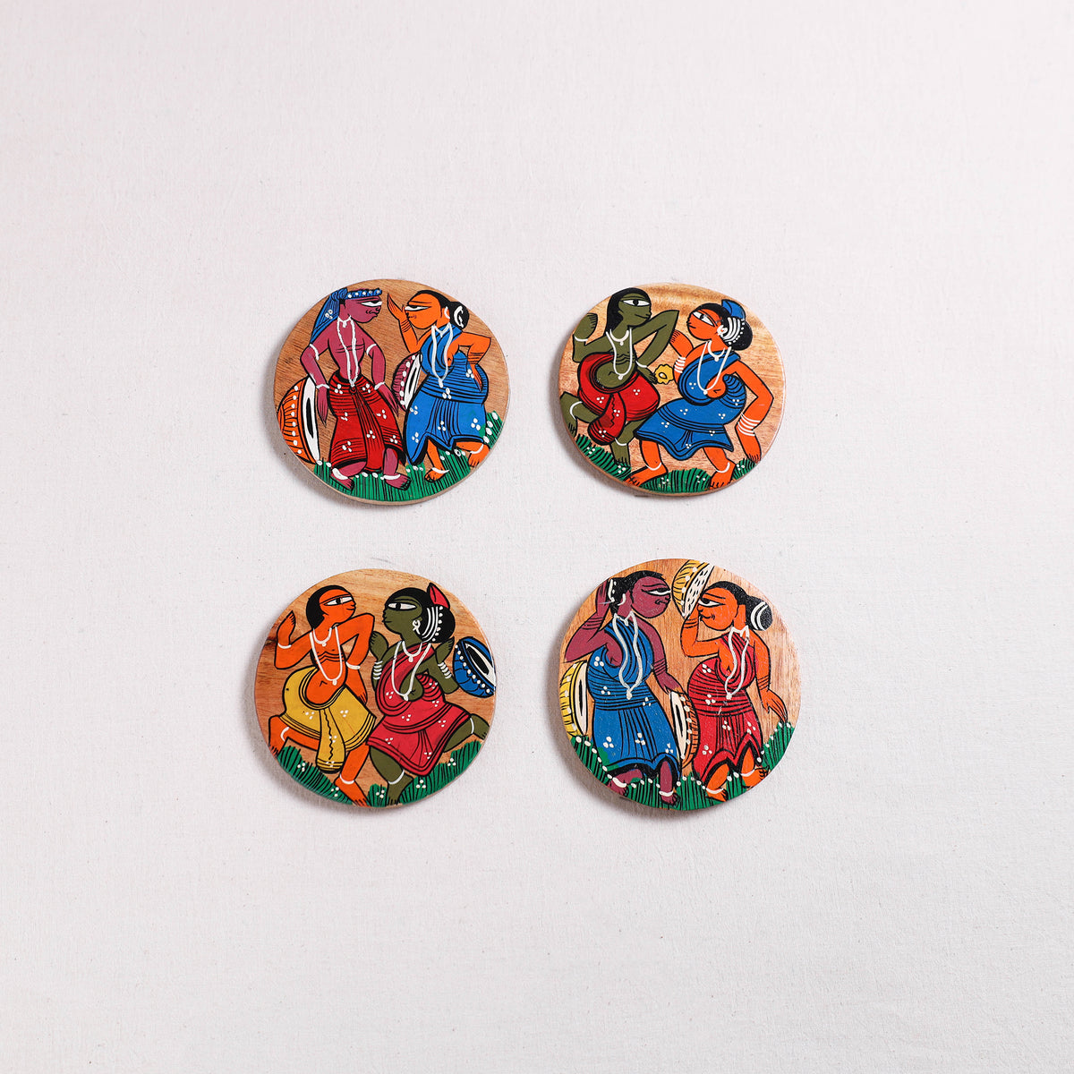 Bengal Patua Handpainted Akashmoni Wooden Coasters (Set of 4) 11