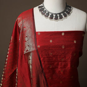 Spun Dupion Viscose Silk Buti 2pc Unstitched Dress Material Kurta Set with Earrings 01