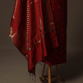 Spun Dupion Viscose Silk Buti 2pc Unstitched Dress Material Kurta Set with Earrings 01