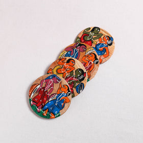Bengal Patua Handpainted Akashmoni Wooden Coasters (Set of 4) 11