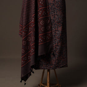 Ajrakh Hand Block Print Natural Dyed Cotton 2pc Unstitched Dress Material Kurta Set 09