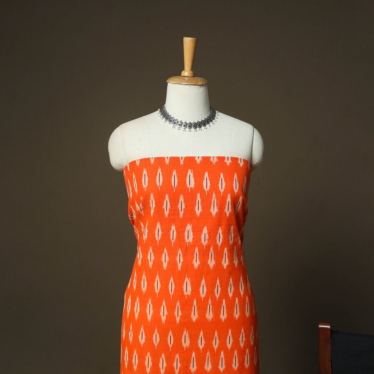 Orange - Pochampally Ikat Weave 3pc Cotton Unstitched Dress Material Suit Set 88