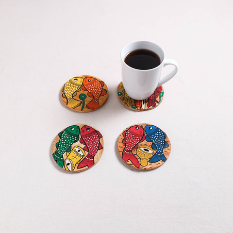 Bengal Patua Handpainted Akashmoni Wooden Coasters (Set of 4) 12