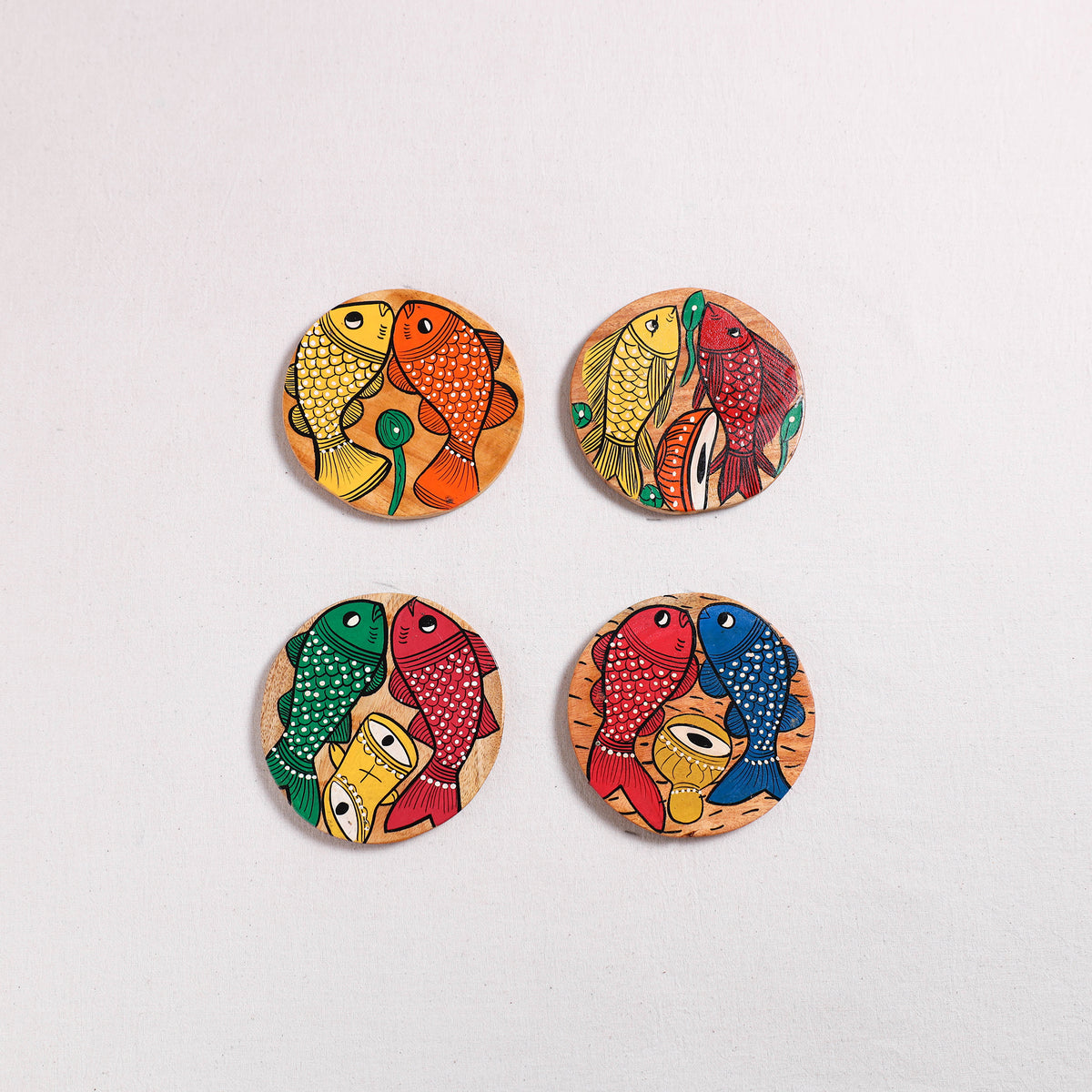 Bengal Patua Handpainted Akashmoni Wooden Coasters (Set of 4) 12