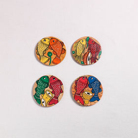 Bengal Patua Handpainted Akashmoni Wooden Coasters (Set of 4) 12