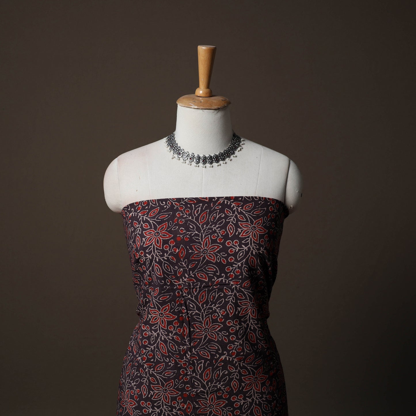 Ajrakh Hand Block Print Natural Dyed Cotton 2pc Unstitched Dress Material Kurta Set 09