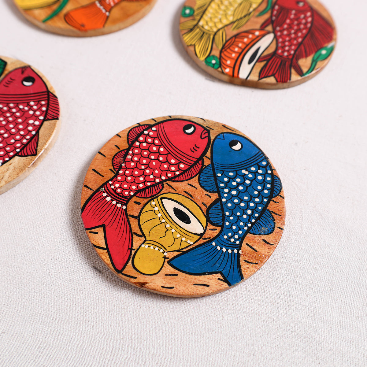 Bengal Patua Handpainted Akashmoni Wooden Coasters (Set of 4) 12