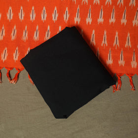 Orange - Pochampally Ikat Weave 3pc Cotton Unstitched Dress Material Suit Set 88