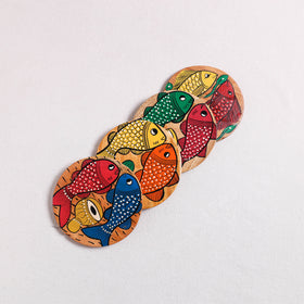 Bengal Patua Handpainted Akashmoni Wooden Coasters (Set of 4) 12