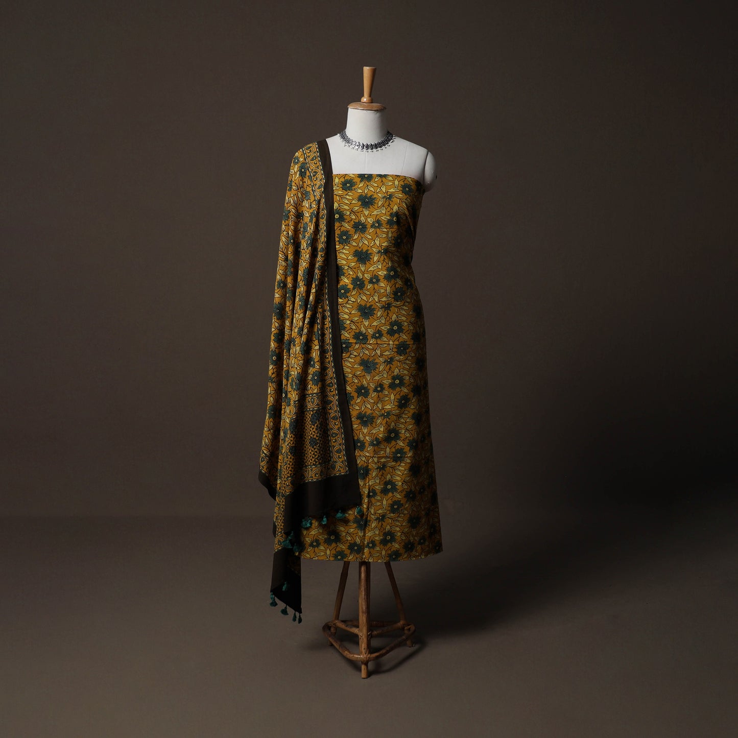 Ajrakh Hand Block Print Natural Dyed Cotton 2pc Unstitched Dress Material Kurta Set 10