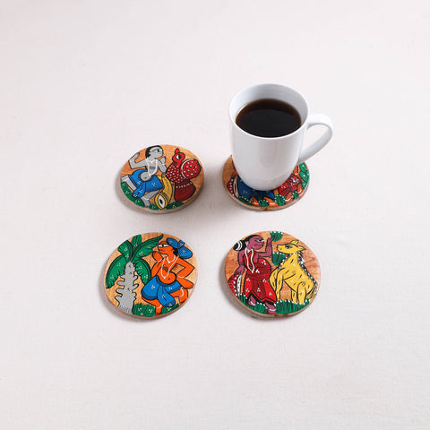 Bengal Patua Handpainted Akashmoni Wooden Coasters (Set of 4) 13