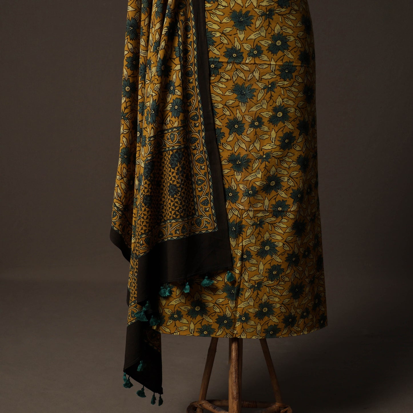 Ajrakh Hand Block Print Natural Dyed Cotton 2pc Unstitched Dress Material Kurta Set 10