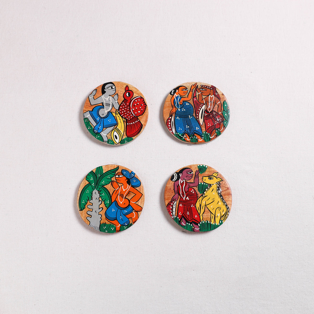 Bengal Patua Handpainted Akashmoni Wooden Coasters (Set of 4) 13