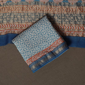 Bagh Hand Block Print Natural Dyed Maheshwari Silk 3pc Unstitched Dress Material Suit Set 18