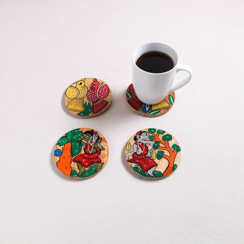 Bengal Patua Handpainted Akashmoni Wooden Coasters (Set of 4) 14