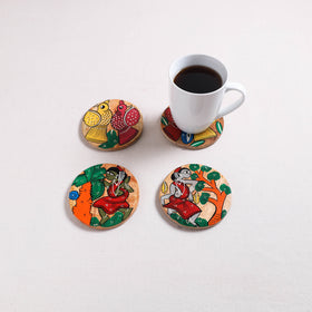 Bengal Patua Handpainted Akashmoni Wooden Coasters (Set of 4) 14