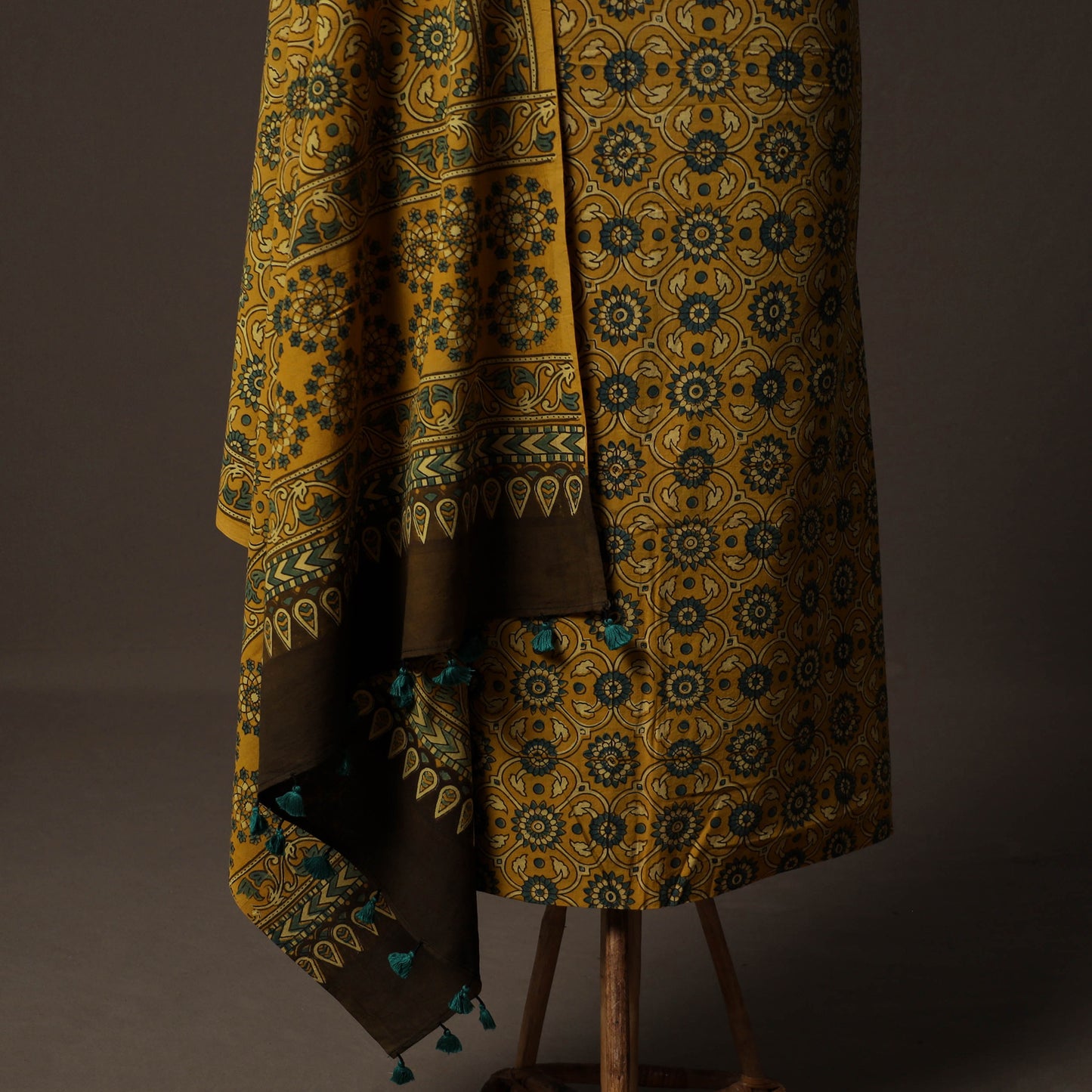 Ajrakh Hand Block Print Natural Dyed Cotton 2pc Unstitched Dress Material Kurta Set 11
